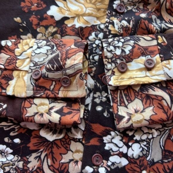 The Gap Floral Button-Up Shirt Brown & Cream Vintage 70s Style Womens Sz Large - Picture 8 of 12